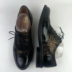 London Embassy Black Gold Genuine Leather Dress Shoes With Pattern Size 10